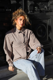 Asymmetrische Ruit Blouse Beige