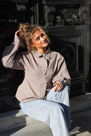 Asymmetrische Ruit Blouse Beige