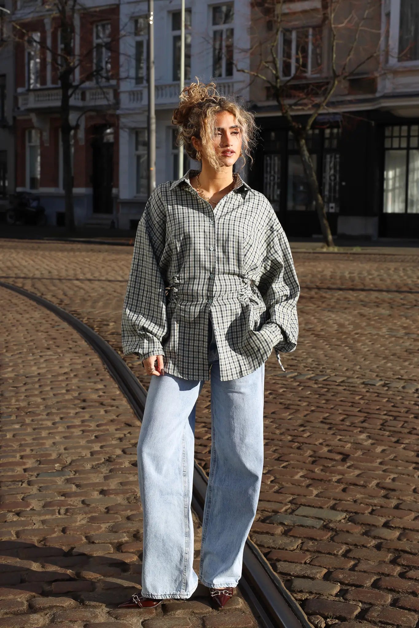 Ruit Blouse Taille Effect Groen