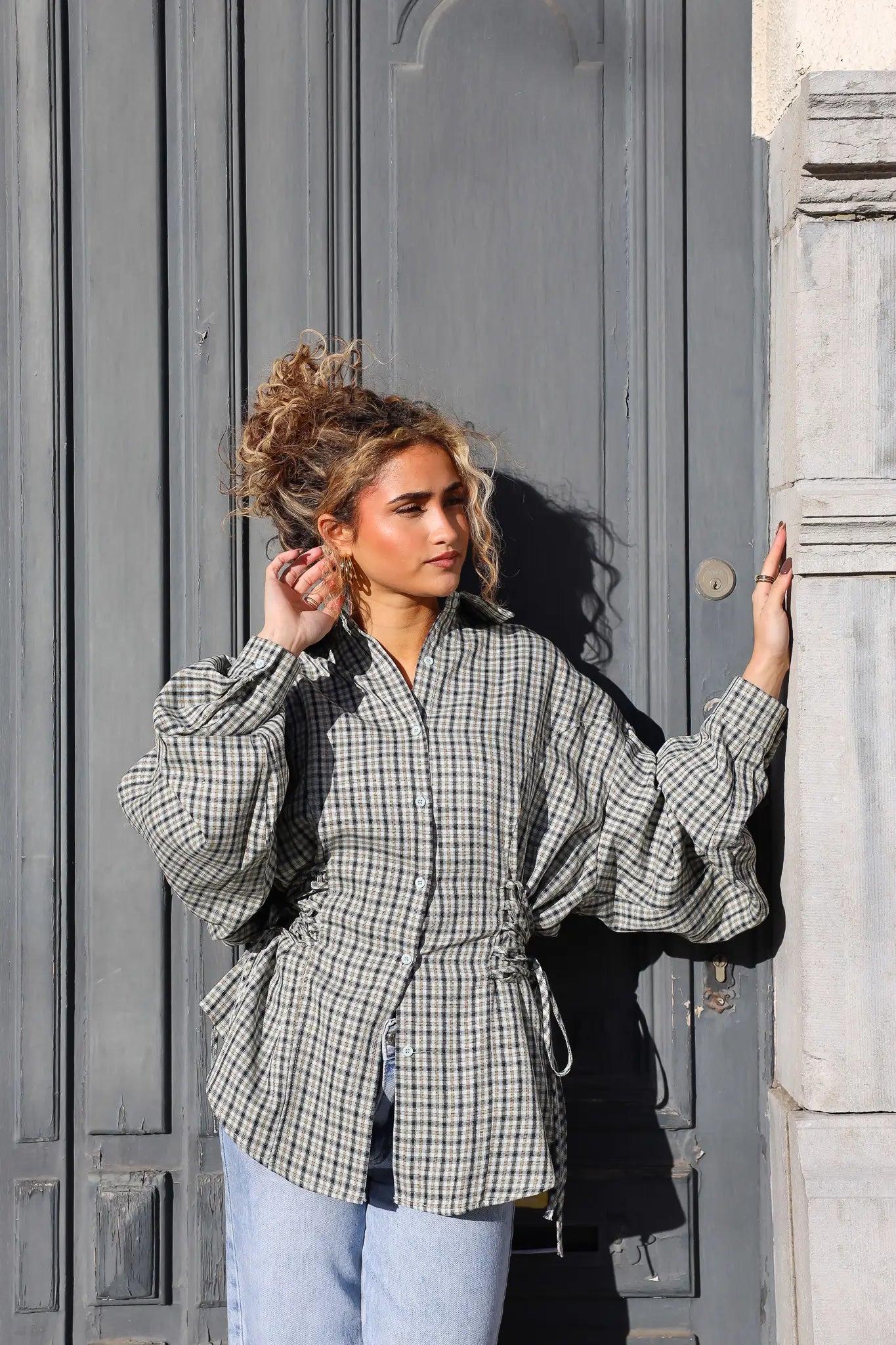 Ruit Blouse Taille Effect Groen