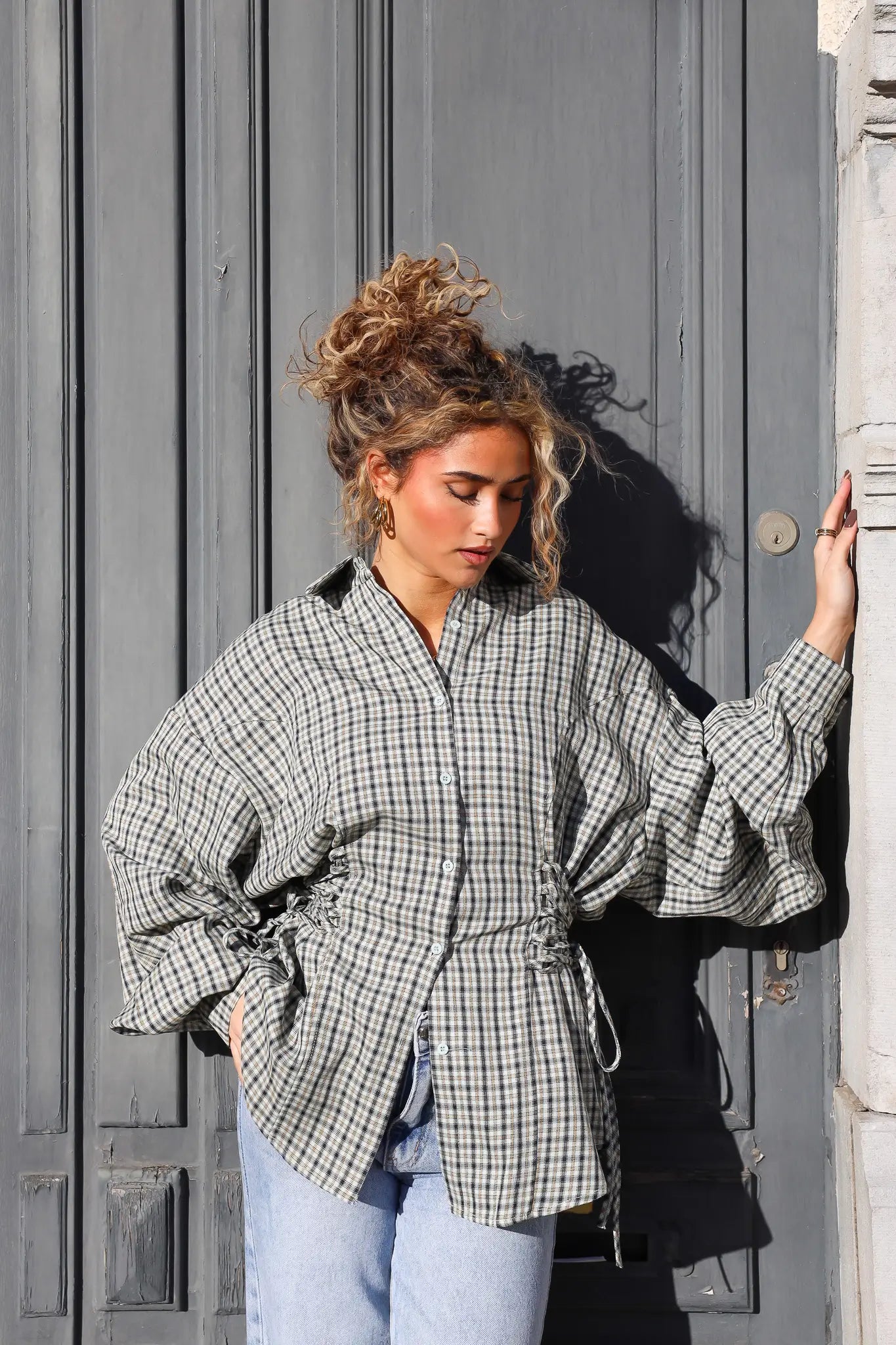 Ruit Blouse Taille Effect Groen