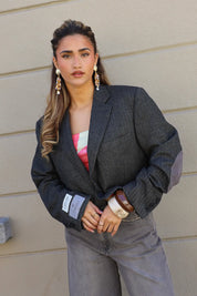 Atelier Series Reworked Designer Blazer Cropped Grijs