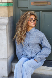 Asymmetrische Ruit Blouse Blauw