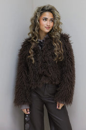 Shaggy Fur Jas Kort Bruin