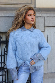 Asymmetrische Ruit Blouse Blauw