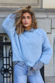 Asymmetrische Ruit Blouse Blauw