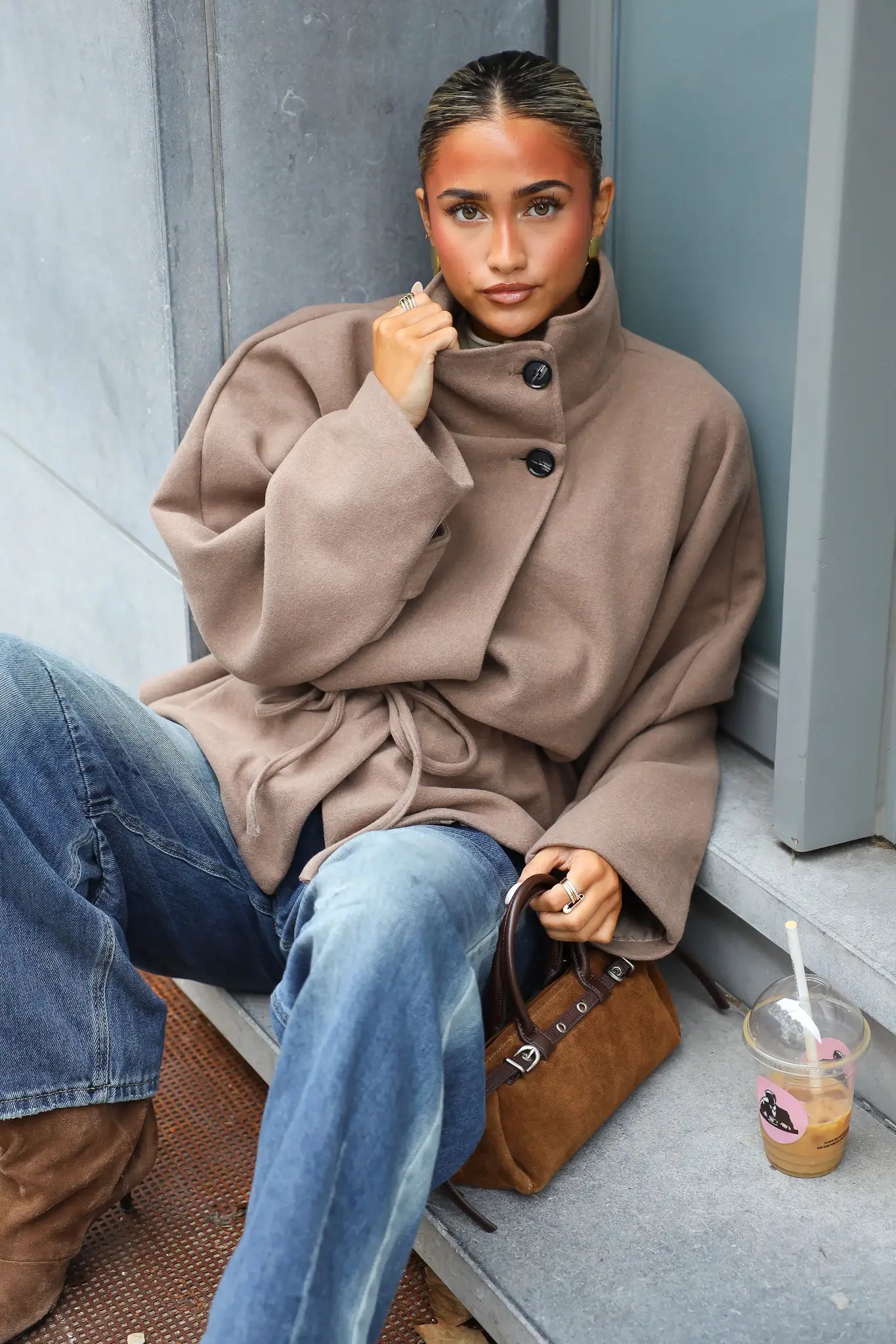 Cape Jas Hoge Kraag Taupe