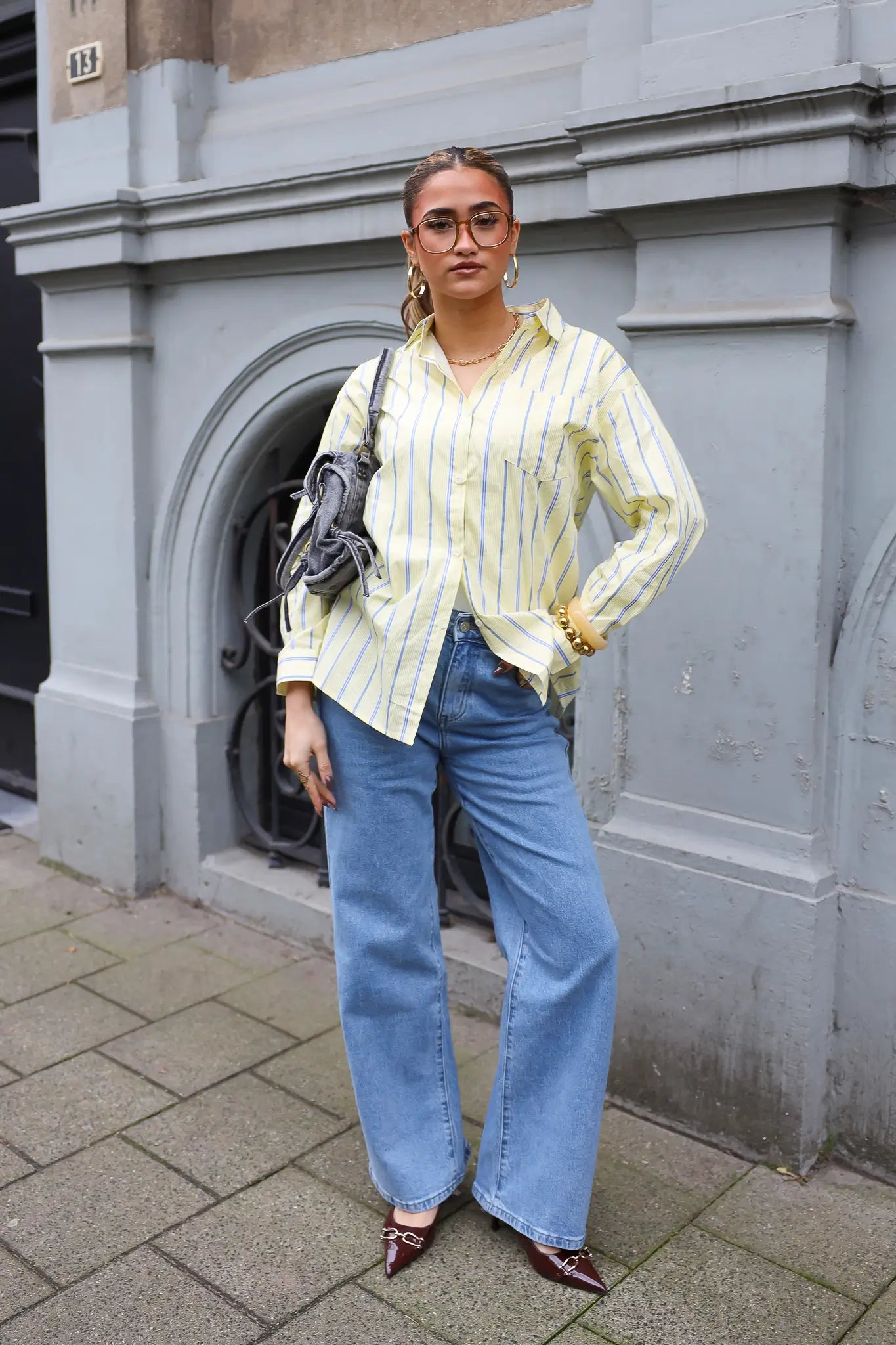 Blouse Gestreept Geel/Blauw