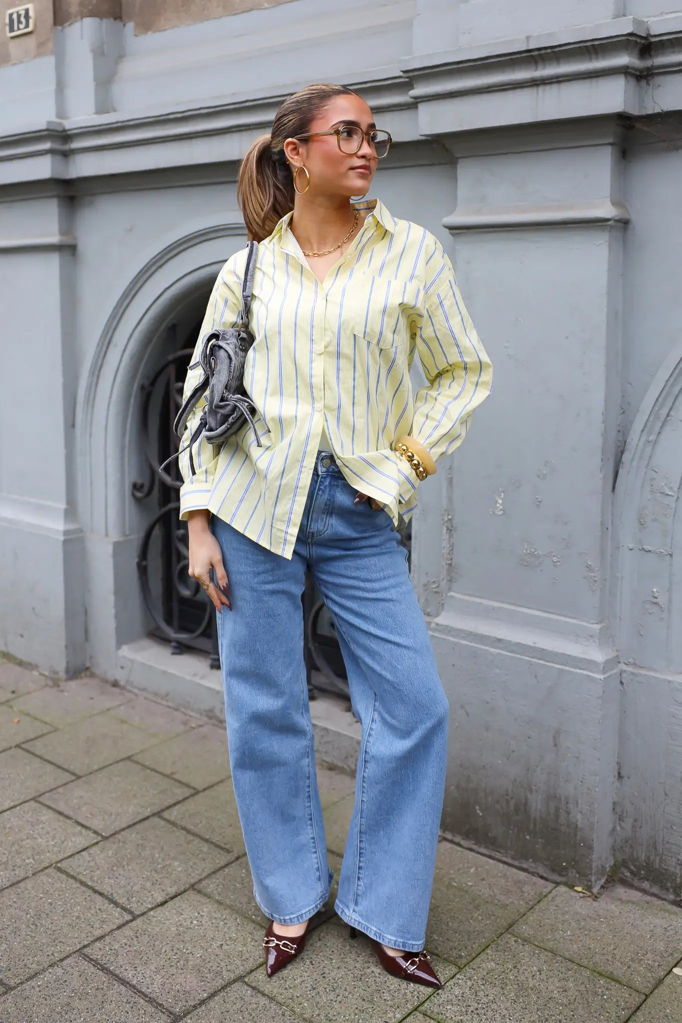 Blouse Gestreept Geel/Blauw