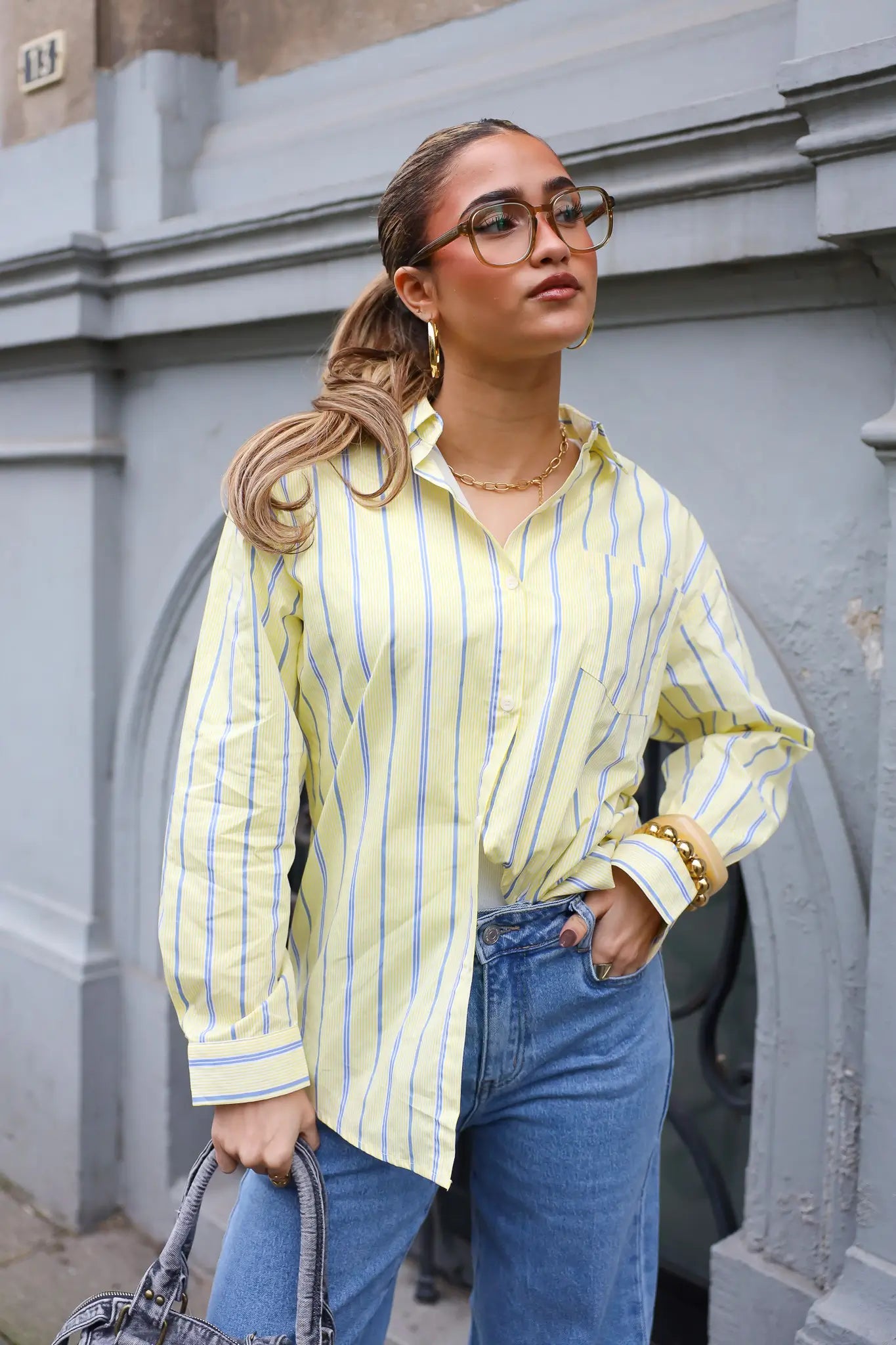 Blouse Gestreept Geel/Blauw