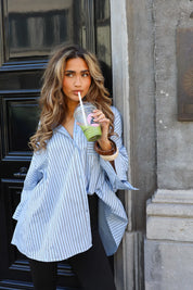 Oversized Strepen Blouse Blauw