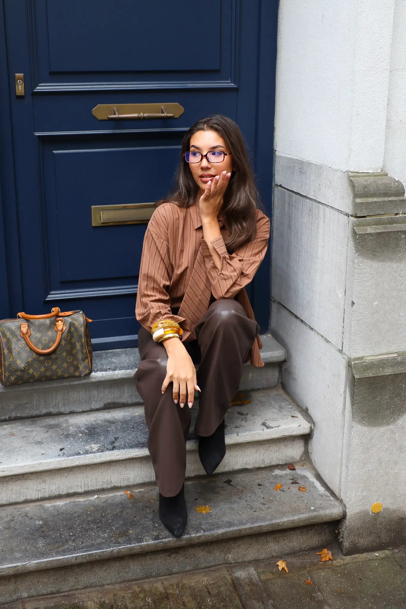 Blouse Stropdas Bruin