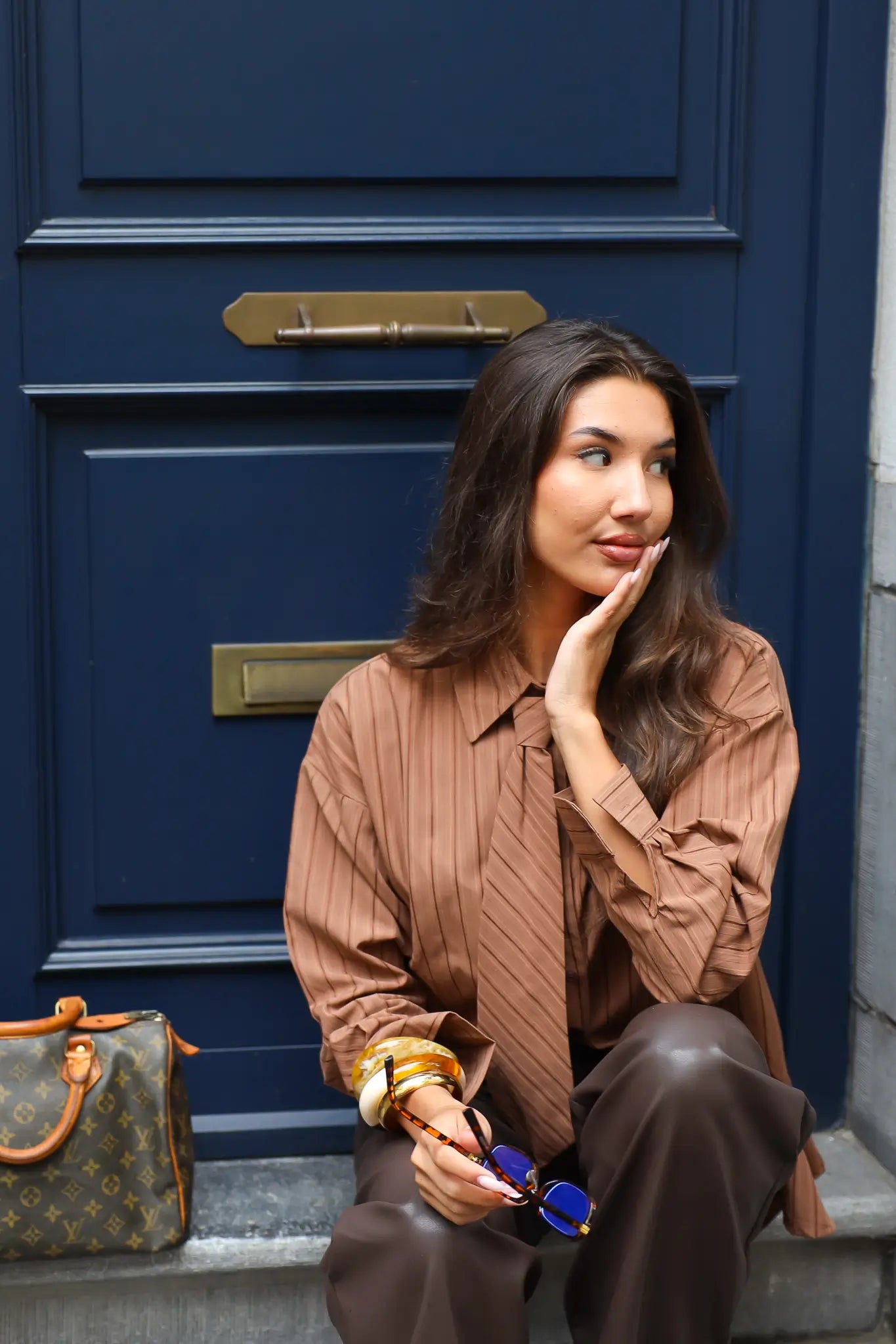 Blouse Stropdas Bruin