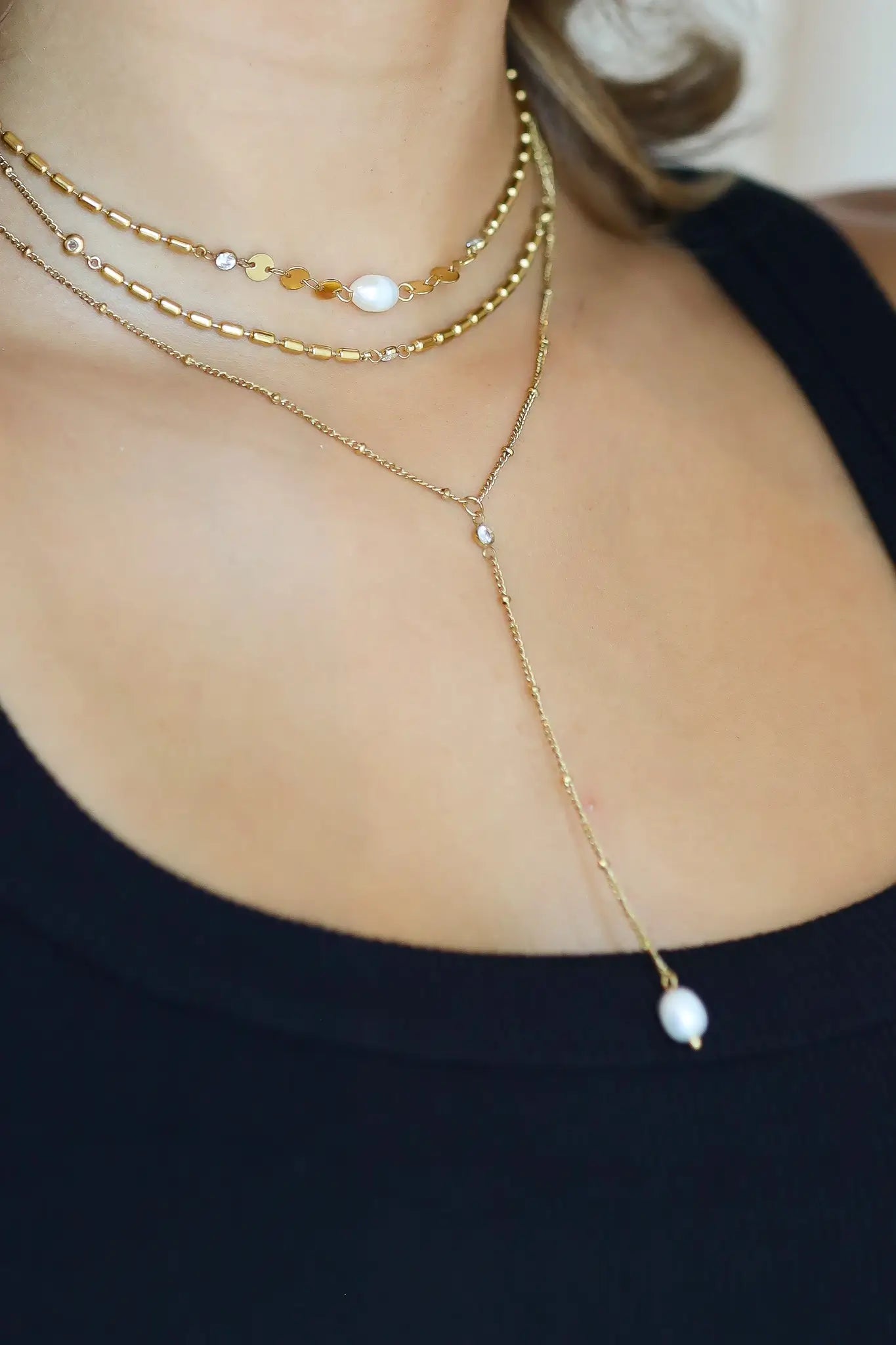 Ketting Layered Pearl Goud