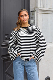 T-Shirt Lange Mouwen Strepen Zwart