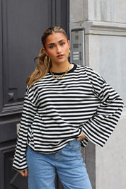 T-Shirt Lange Mouwen Strepen Zwart