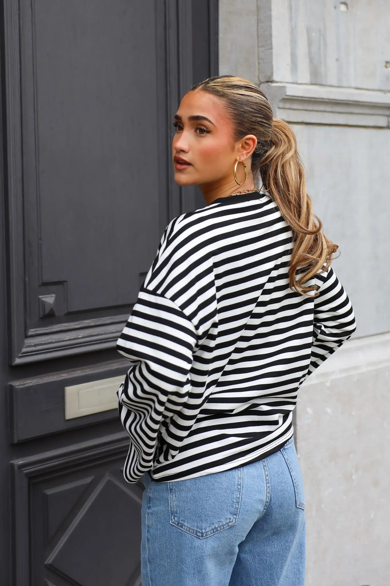 T-Shirt Lange Mouwen Strepen Zwart