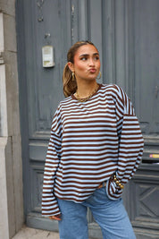 T-Shirt Lange Mouwen Strepen Blauw