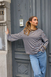 T-Shirt Lange Mouwen Strepen Blauw