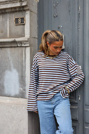 T-Shirt Lange Mouwen Strepen Blauw