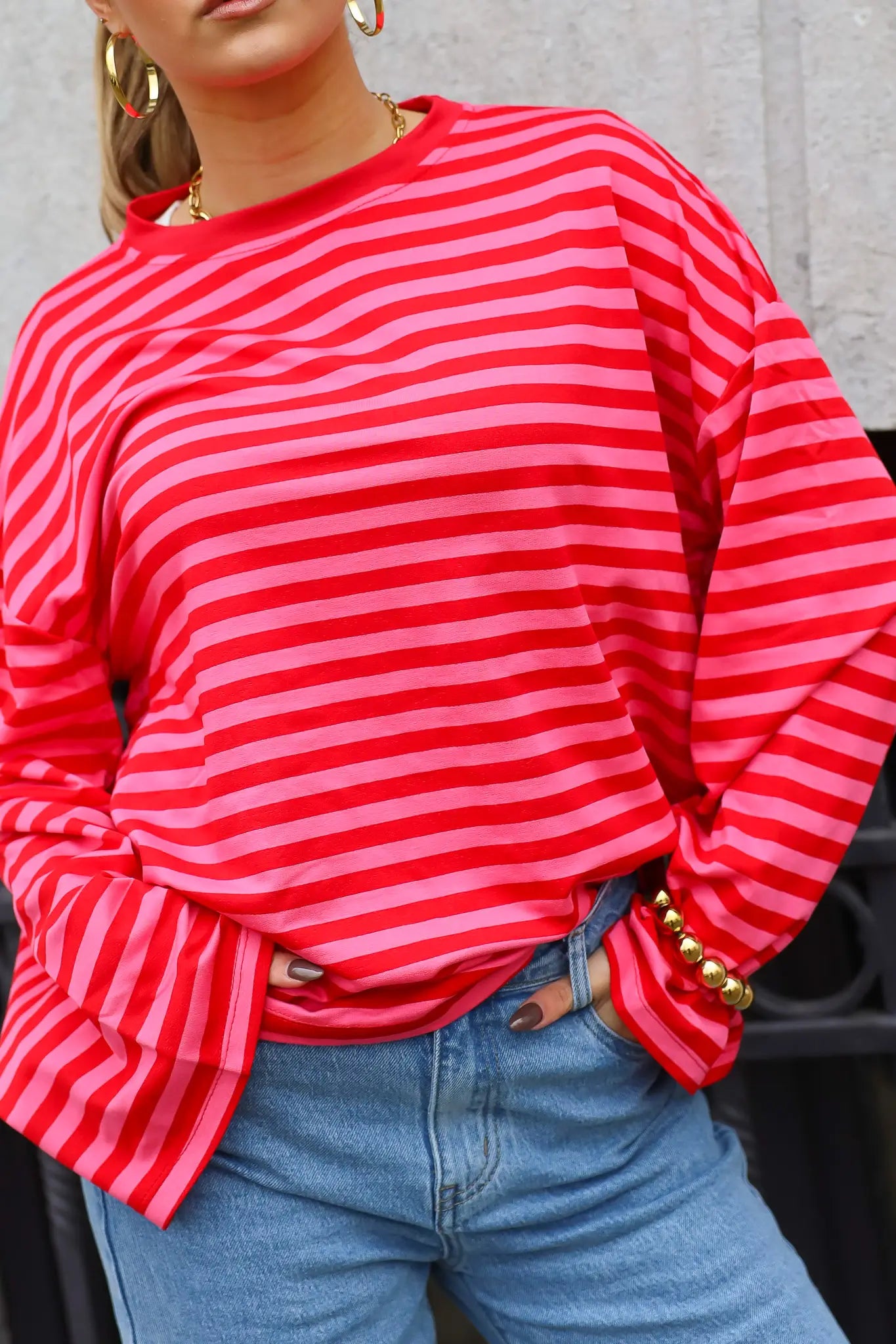 T-Shirt Lange Mouwen Strepen Rood