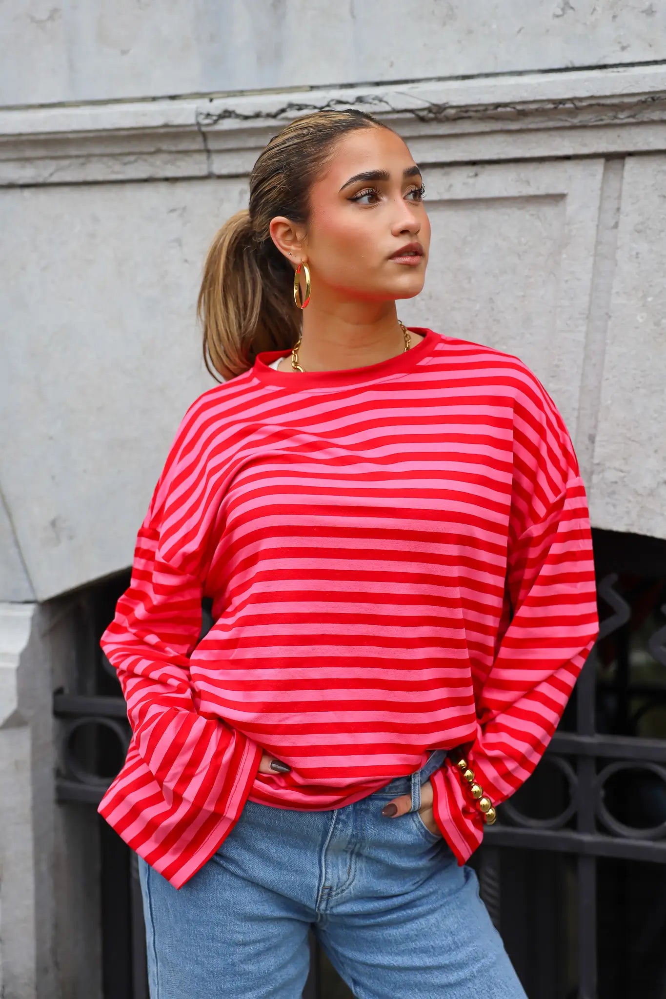 T-Shirt Lange Mouwen Strepen Rood