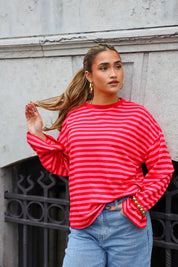 T-Shirt Lange Mouwen Strepen Rood