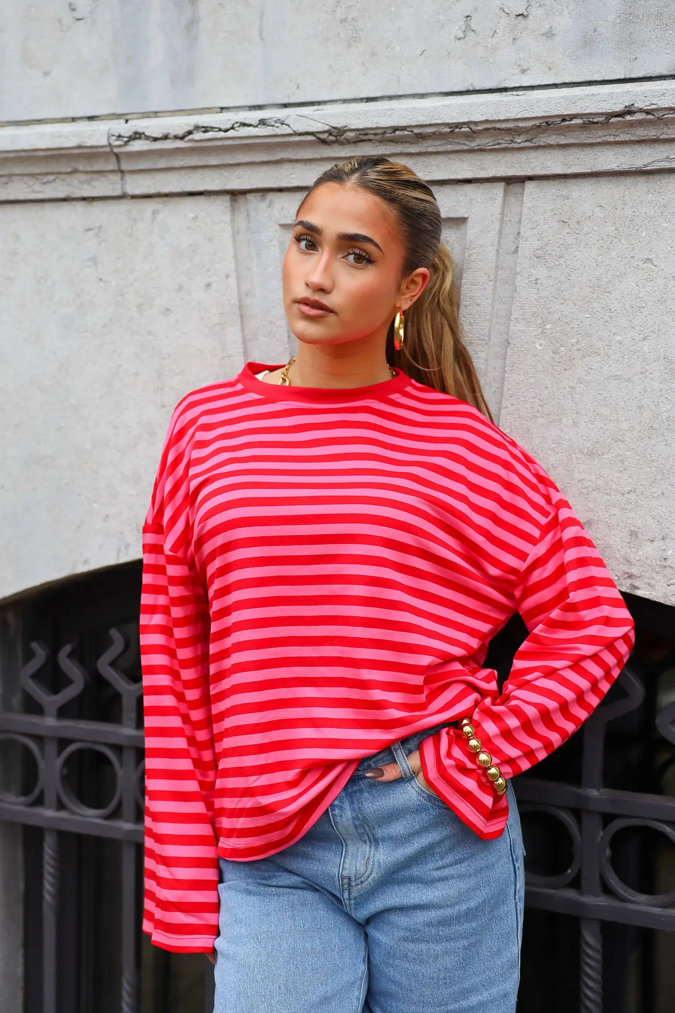 T-Shirt Lange Mouwen Strepen Rood