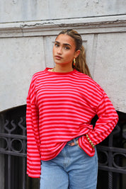 T-Shirt Lange Mouwen Strepen Rood