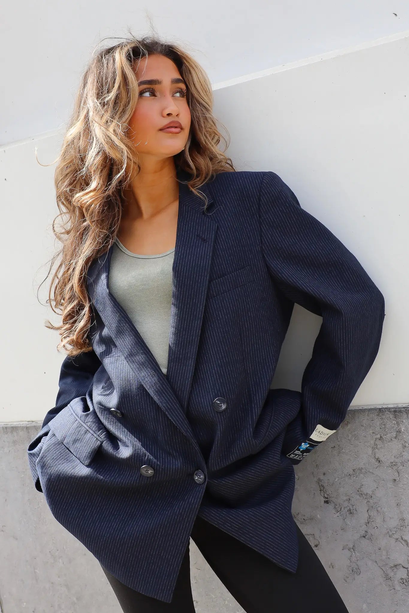 Atelier Series Reworked Blazer Krijtstreep Blauw