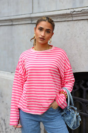 T-Shirt Lange Mouwen Strepen Roze