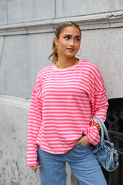 T-Shirt Lange Mouwen Strepen Roze