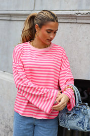 T-Shirt Lange Mouwen Strepen Roze