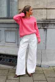 Wide Fit Jeans Roze Details Beige
