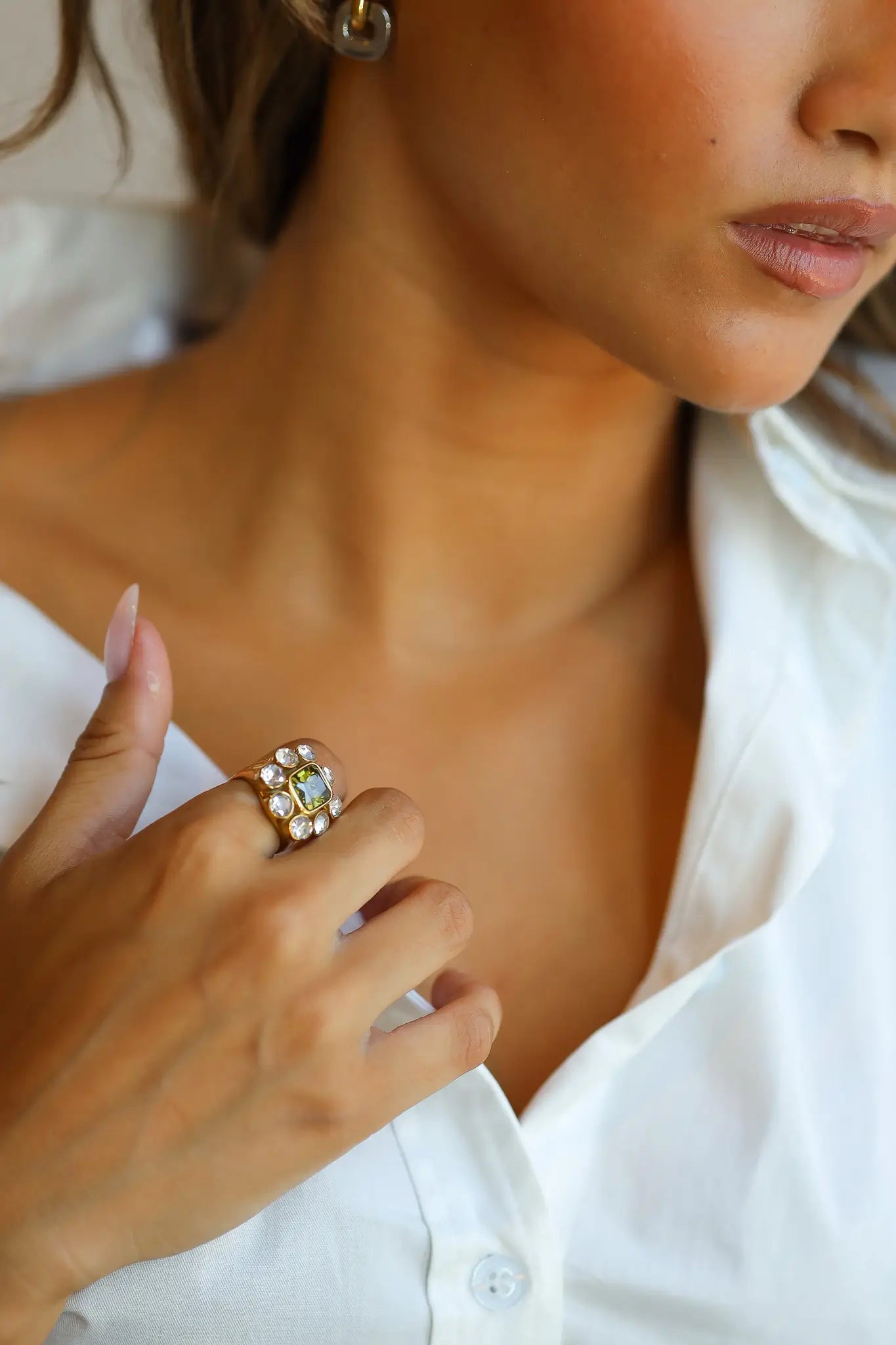 Ring Olive Crystal Goud