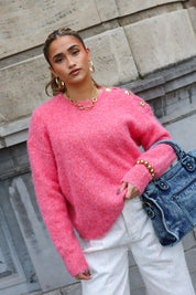 Trui Goud Knoop Schouder Roze