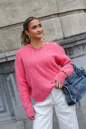 Trui Goud Knoop Schouder Roze