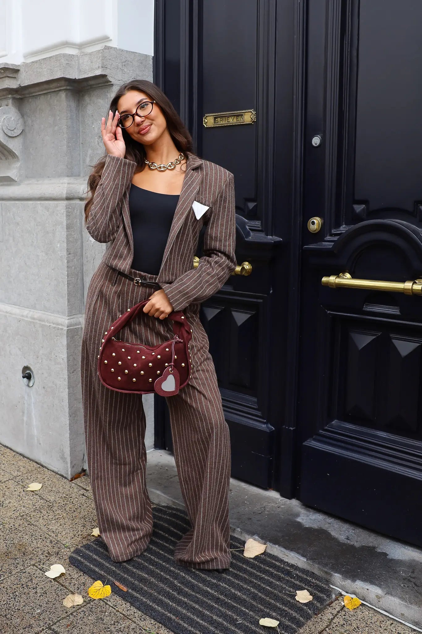 Pantalon Gestreept Donker Bruin