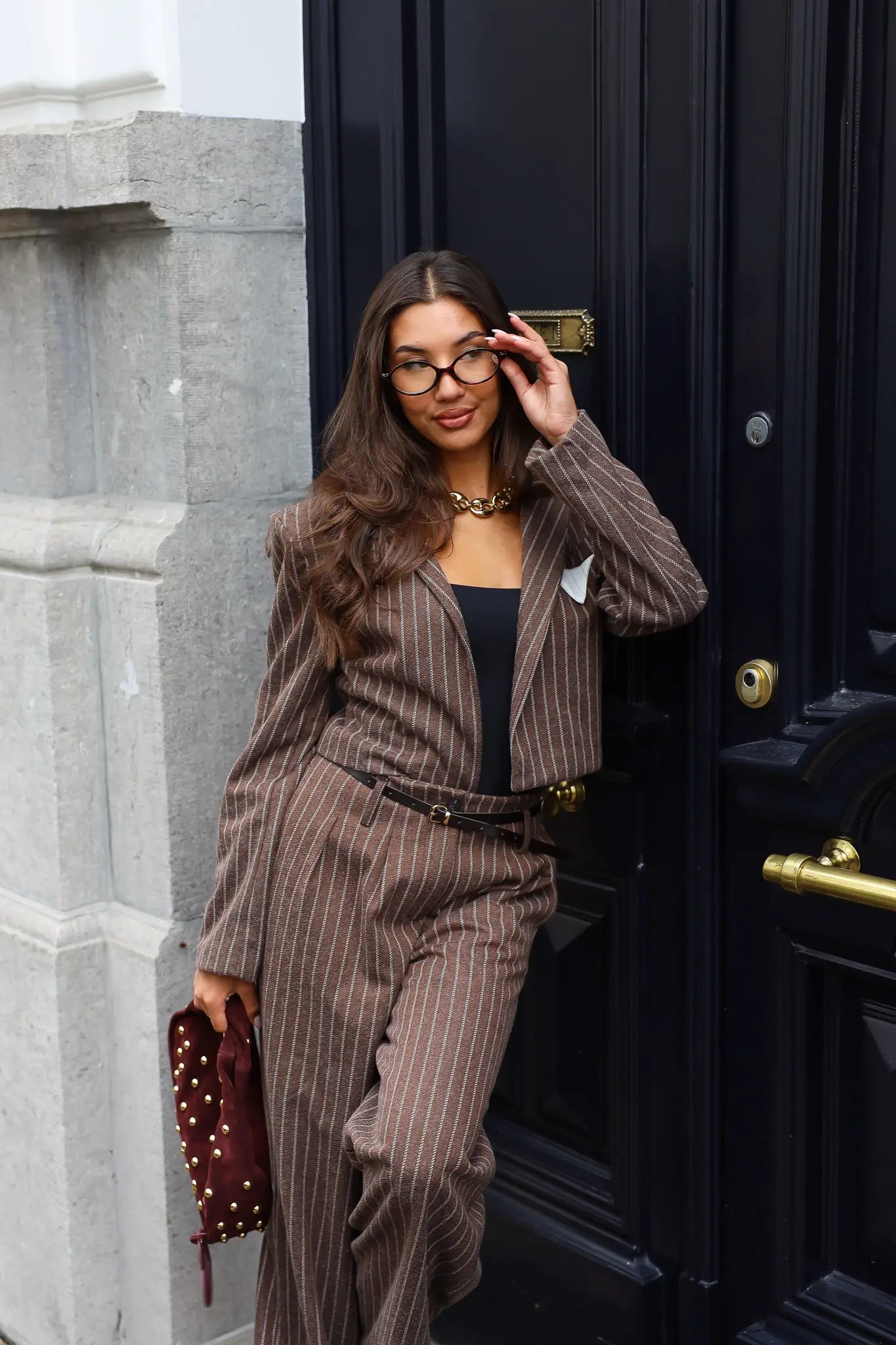 Korte Blazer Gestreept Bruin