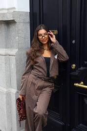 Korte Blazer Gestreept Bruin