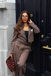 Korte Blazer Gestreept Bruin