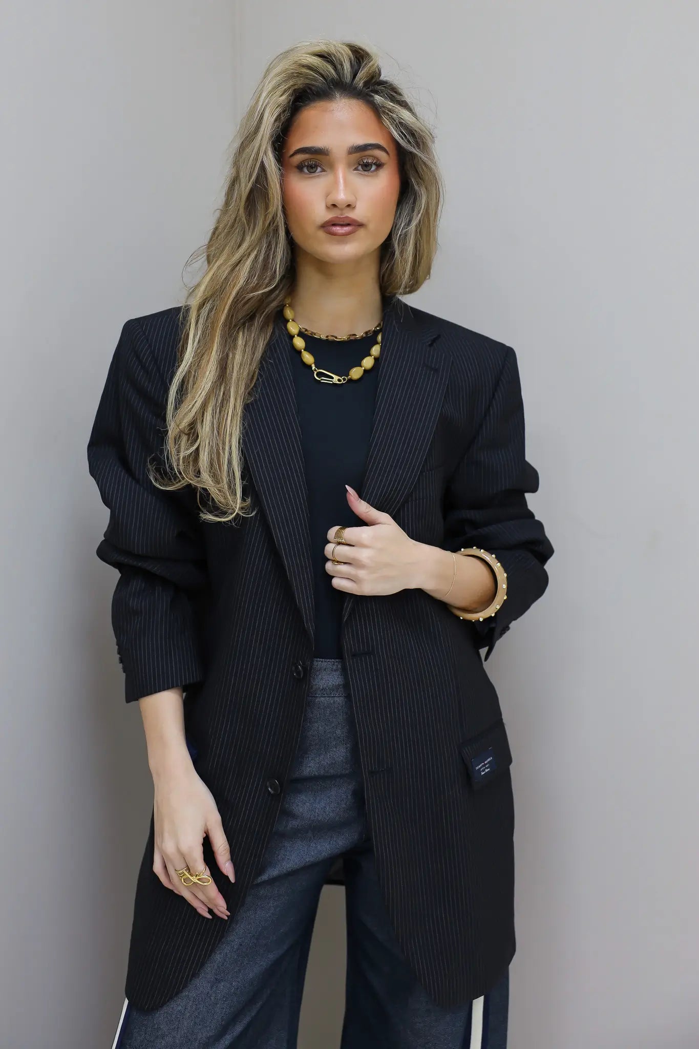 Atelier Series Reworked Designer Blazer Gestreept Zwart