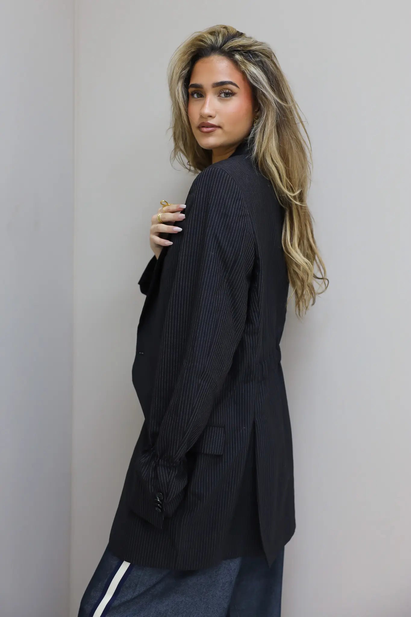 Atelier Series Reworked Designer Blazer Gestreept Zwart