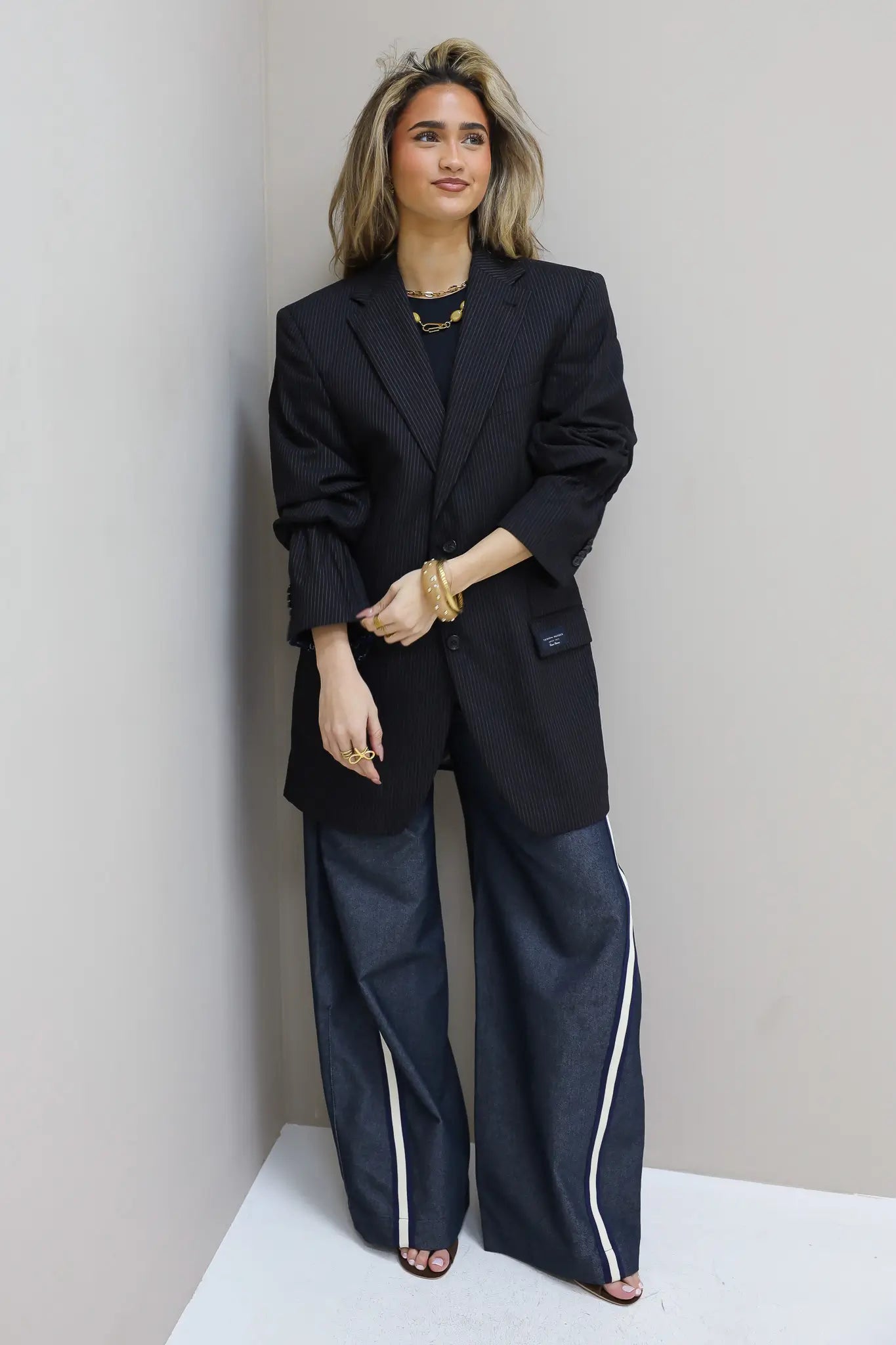 Atelier Series Reworked Designer Blazer Gestreept Zwart