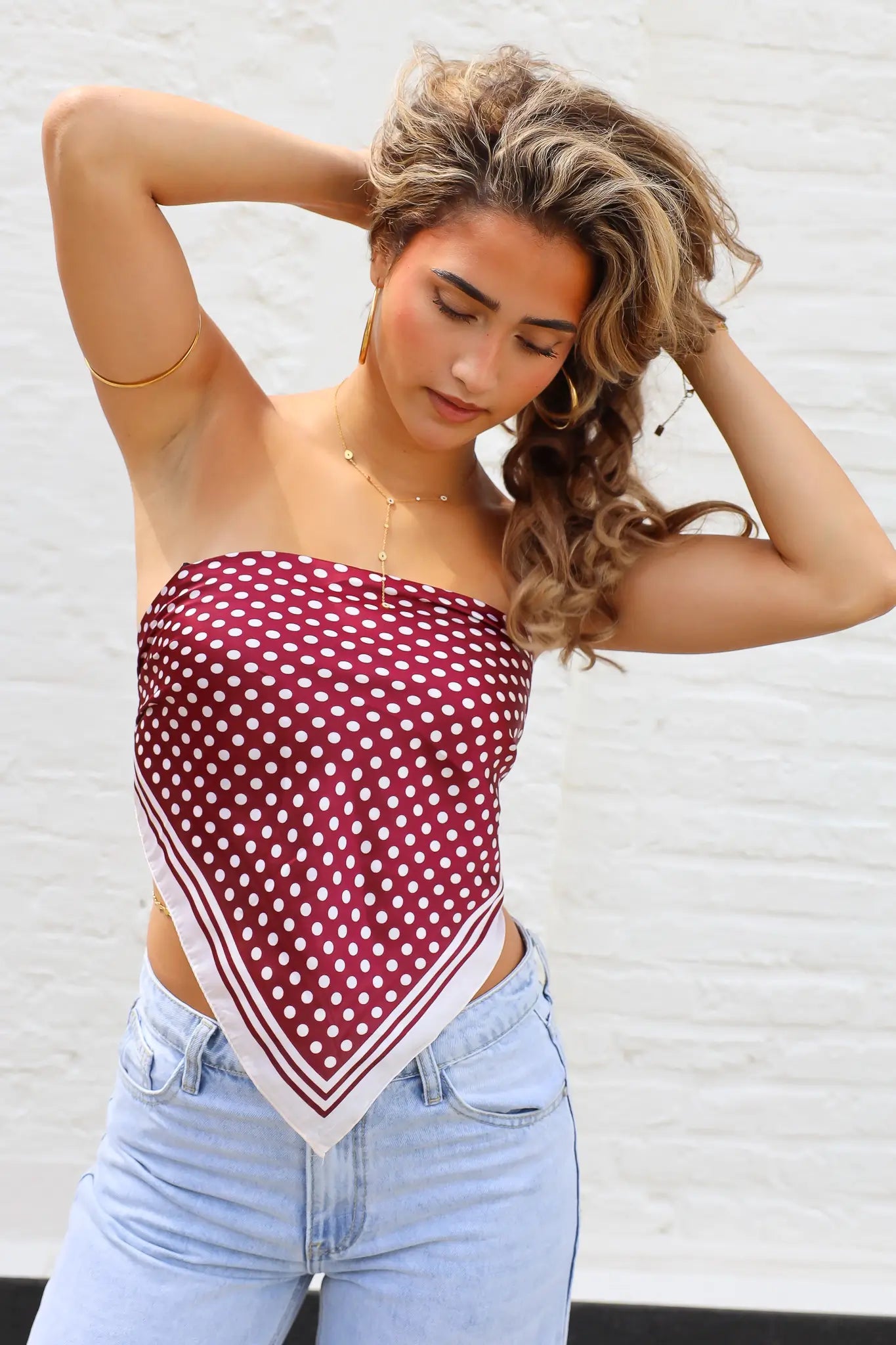 Sjaal Polka Dot Print Bordeaux