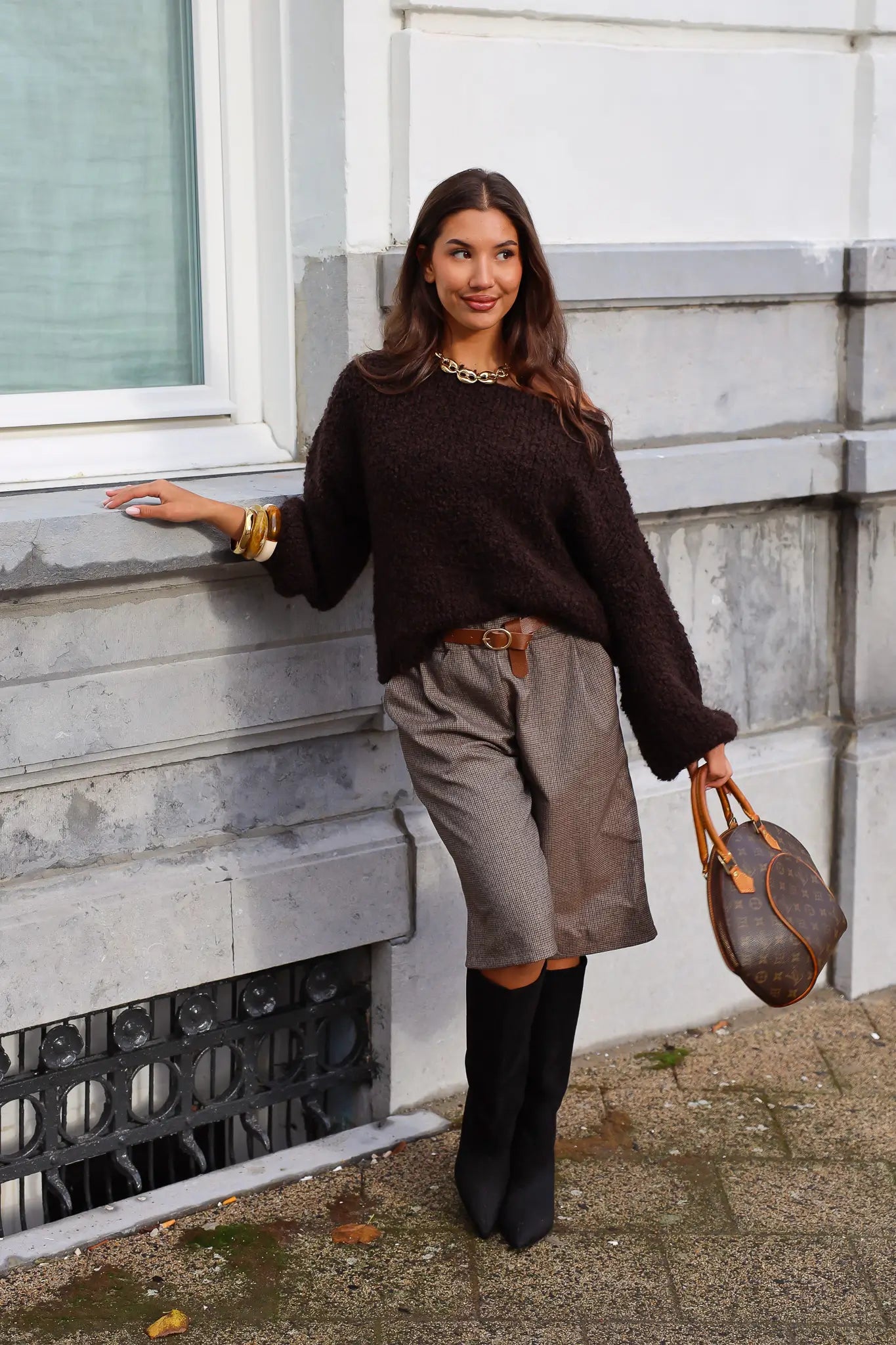 Bermuda Ruit Print Bruin