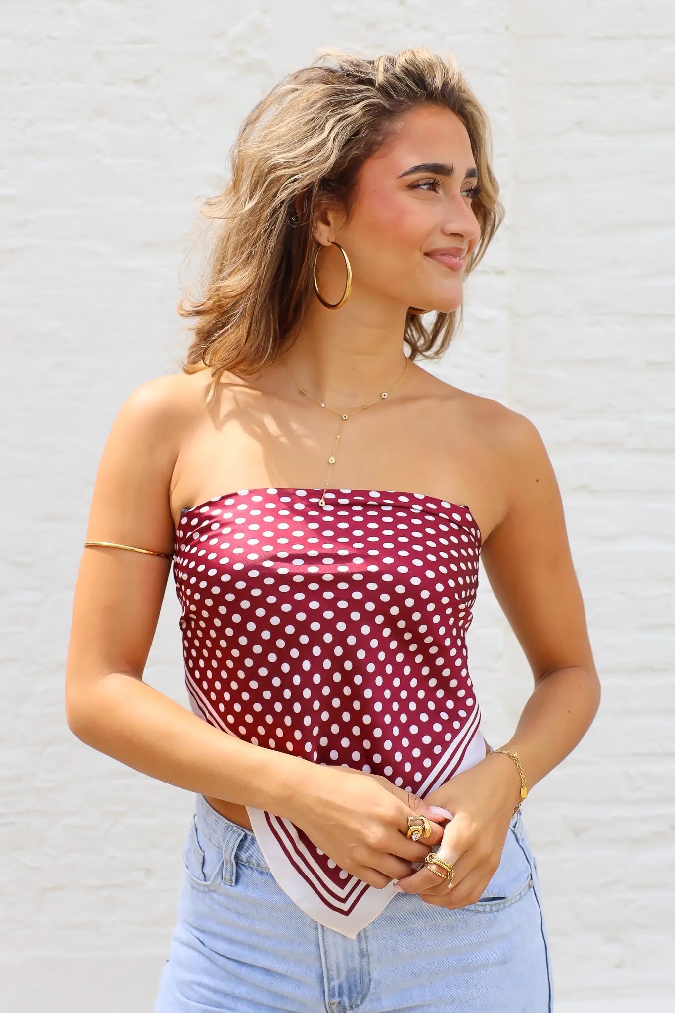 Sjaal Polka Dot Print Bordeaux