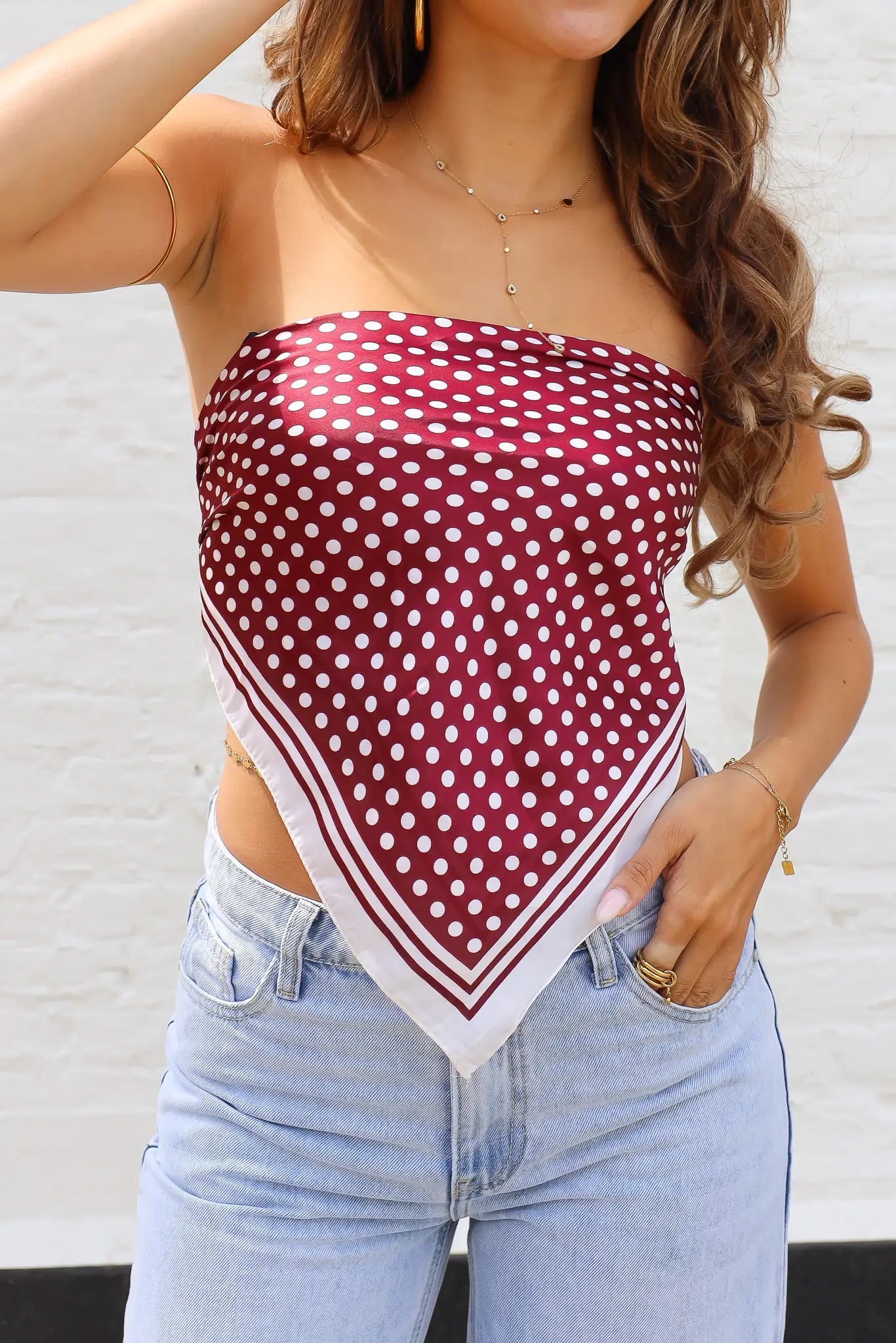 Sjaal Polka Dot Print Bordeaux