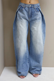 Jeans Plooi Effect Blauw