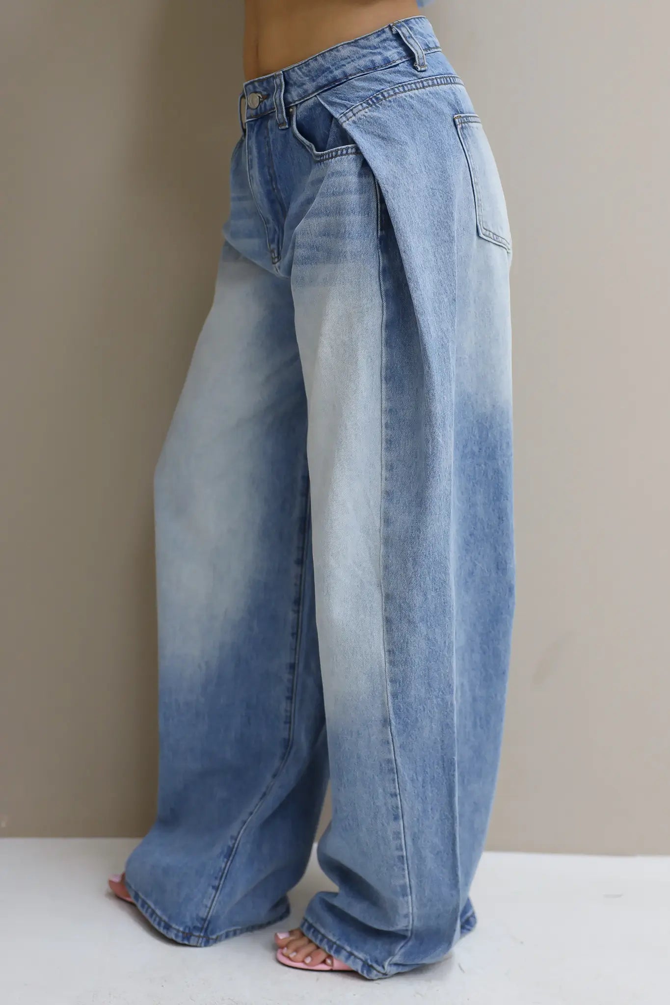 Jeans Plooi Effect Blauw